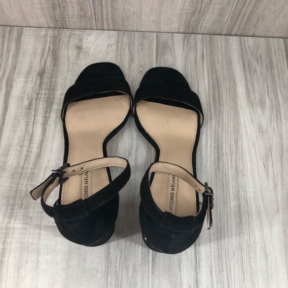 Antonio Melani Sandals Womens 8.5M Odella Black Suede Buckle Ankle Strap Heeled - Picture 9 of 13